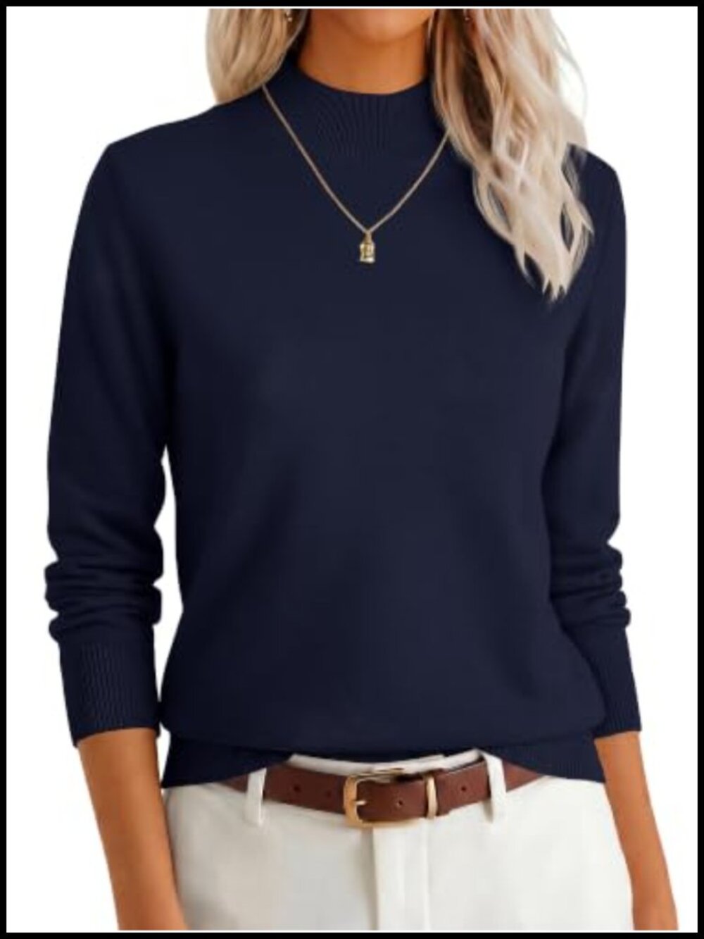 Mock Neck Long Sleeve Ribbed Pullover Sweater Regular Fit